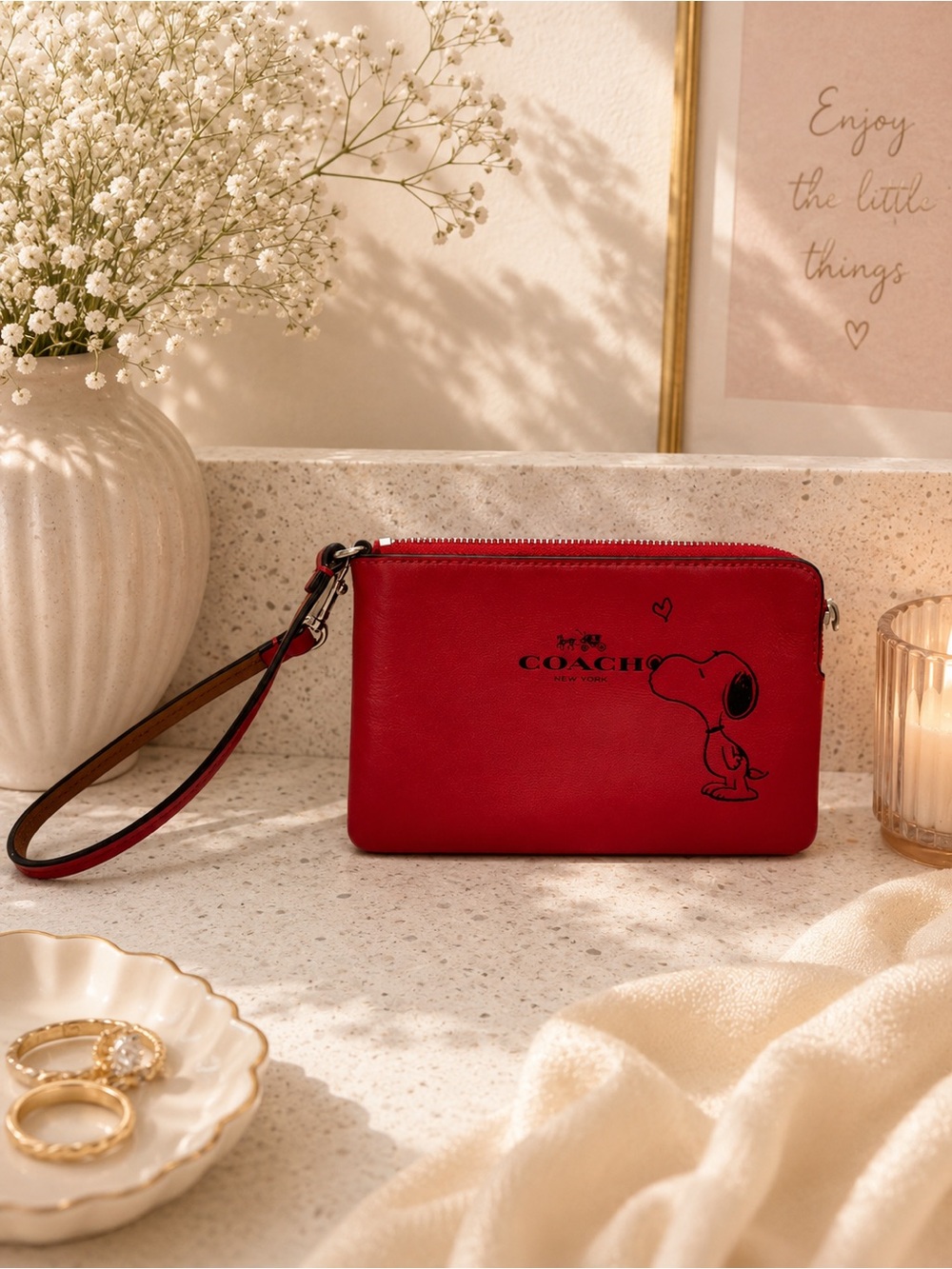 Coach Red Snoopy Leather Wristlet Peanuts Limited Edition Drop Womens Wallet EUC